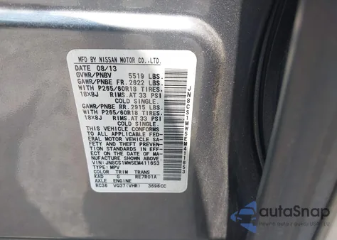 2014 Infiniti Qx70 z USA, uszkodzony, nr VIN JN8CS1MW5EM411653